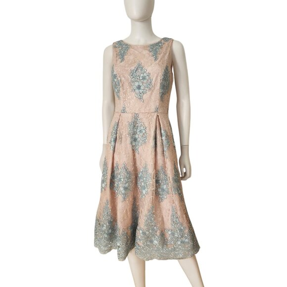 Adrianna Papell Women's Pink Embroidered Midi Fit & Flare Dress - Picture 4 of 12